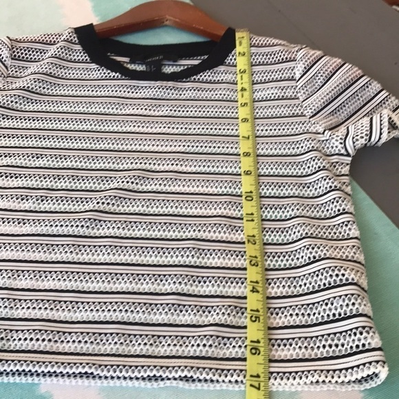 Forever 21 Black & White Stripe Mesh Holey Cropped Top - Picture 4 of 7